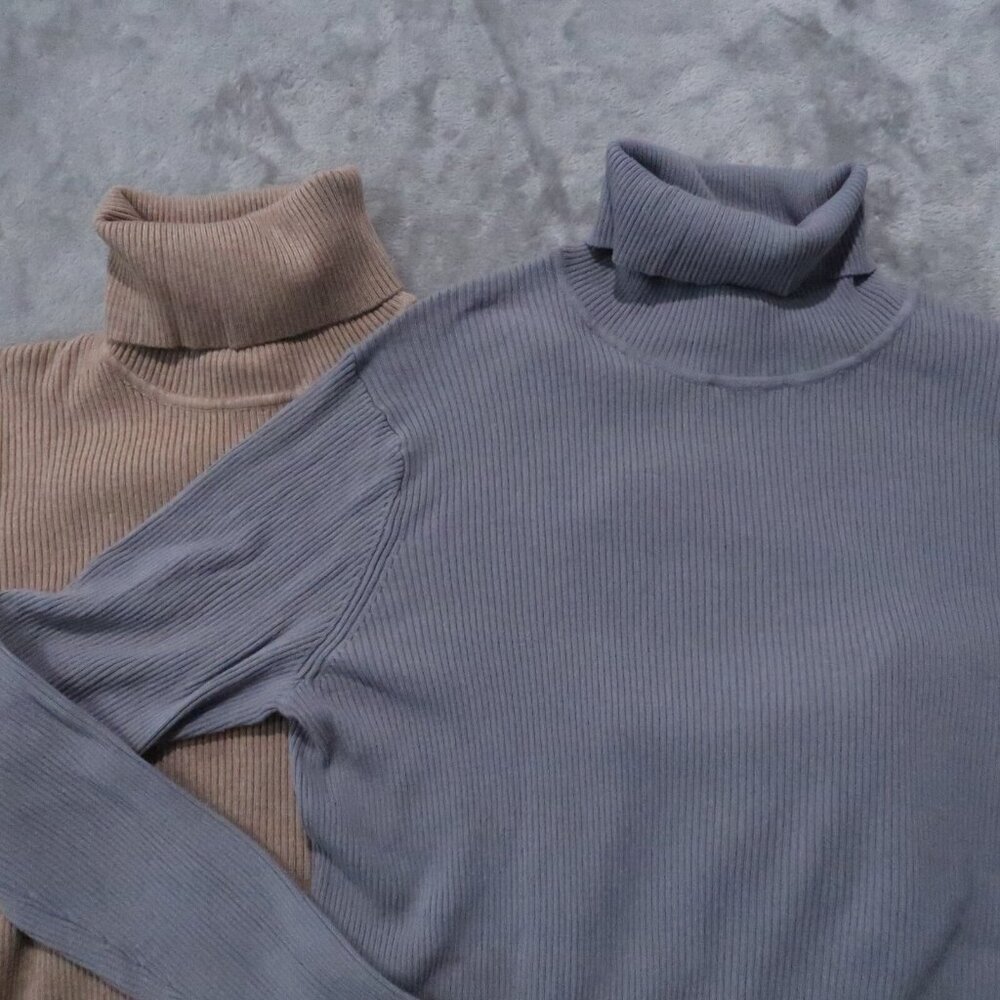 H&M Sweater Women XL Gray Knit Turtleneck Pullover Stretch Minimalist Classy Lot - Picture 2 of 15